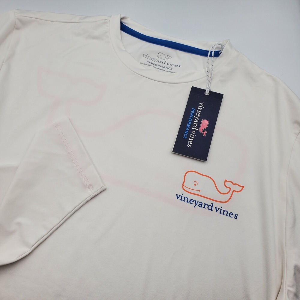 Vineyard Vines Mens LS Graphic Harbor Tee White Cap Whale Performance M